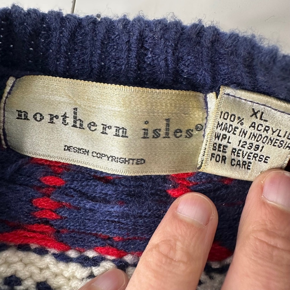Northern Isles Cardigan Blue Gold Buttons ABC Schoolhouse Teacher Vintage Sz XL - Picture 7 of 16